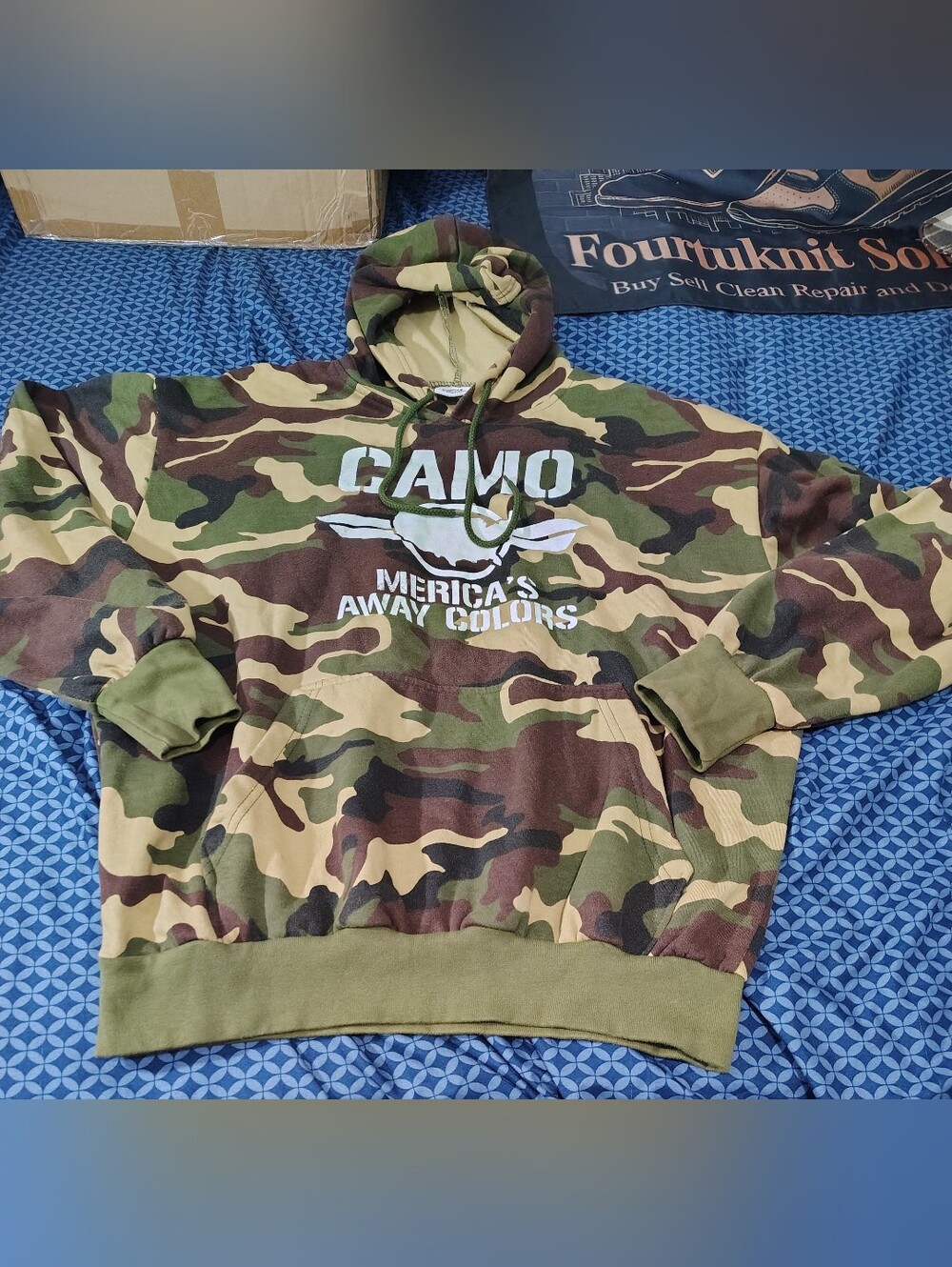 Men’s L Rothco Woodland Camo Fleece Hoodie – CAMO: MERICA’S AWAY COLORS Graphic - Picture 2 of 9